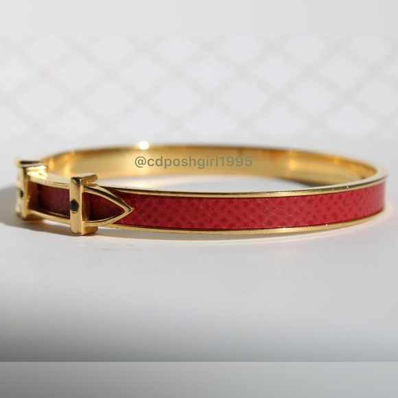 Hermès Ceinture red bracelet lizard leather gold plated bangle jonc authentic - Picture 3 of 16